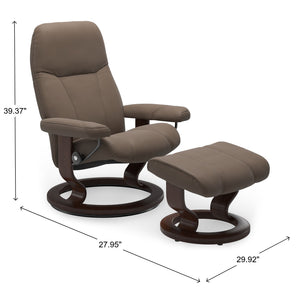 Ekornes Stressless Medium Consul Classic Base Chair & Ottoman in Batick Mole