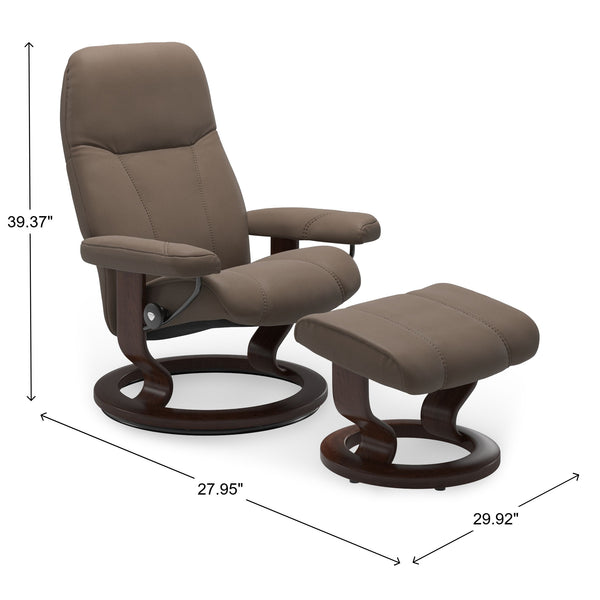 Ekornes Stressless Medium Consul Classic Base Chair & Ottoman in Batick Mole