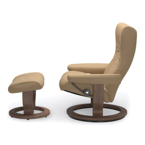 Stressless Wing Classic Base Large Chair & Ottoman in Paloma Sand