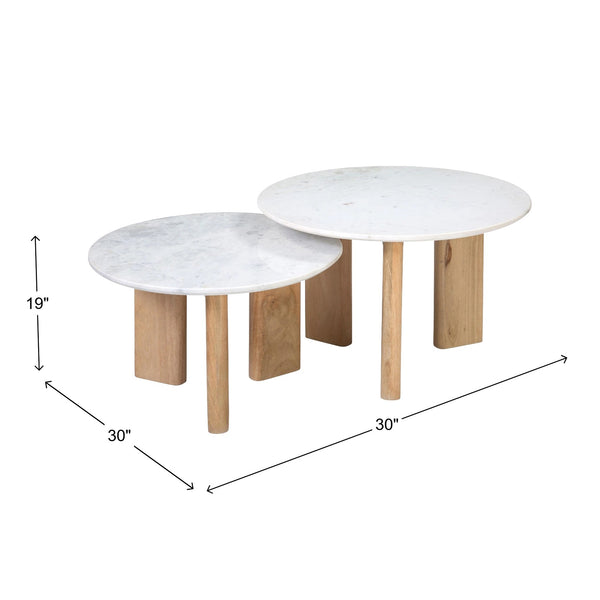 Dovetail Bryn 2-Piece Round Marble Nesting Coffee Table Set