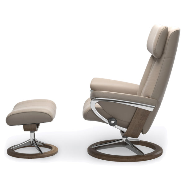 Stressless Paul Signature Base Medium Chair & Ottoman in Paloma Mushroom