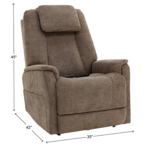 Flexsteel Zecliner Model 3+ Fabric Power Lift Recliner with Power Headrest, Lumbar, Heat & Massage in Toast