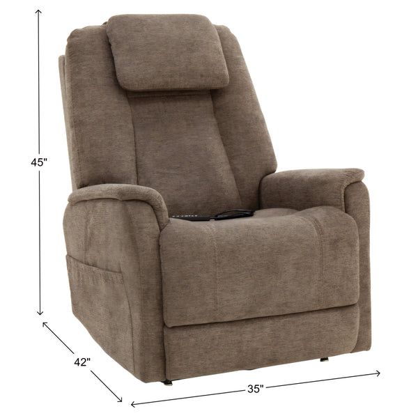 Flexsteel Zecliner Model 3+ Fabric Power Lift Recliner with Power Headrest, Lumbar, Heat & Massage in Toast
