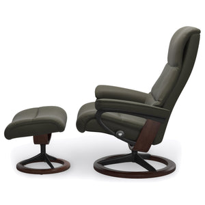 Stressless View Signature Base Large Chair & Ottoman in Paloma Dark Olive