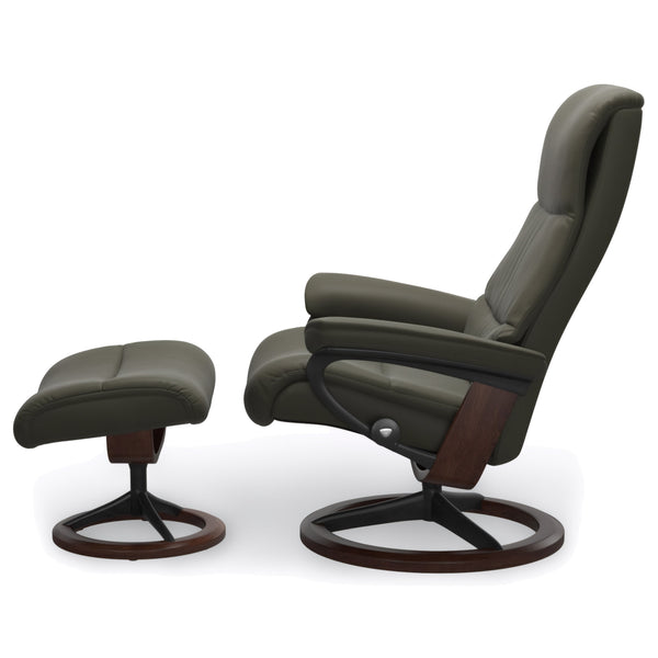 Stressless View Signature Base Large Chair & Ottoman in Paloma Dark Olive