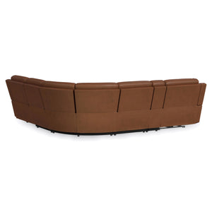 Flexsteel Harrison Caramel Leather 6-Piece Power Reclining Sectional with Heat & Massage