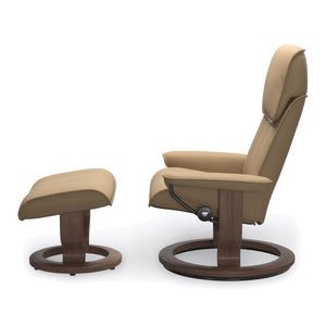 Stressless Admiral Classic Base Medium Chair & Ottoman in Paloma Sand