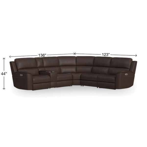 Flexsteel Harrison Burnt Umber Leather 6-Piece Power Reclining Sectional with Heat & Massage