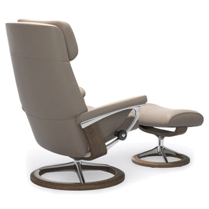Stressless Paul Signature Base Medium Chair & Ottoman in Paloma Mushroom