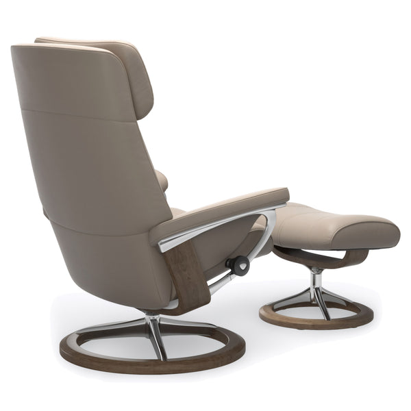 Stressless Paul Signature Base Medium Chair & Ottoman in Paloma Mushroom