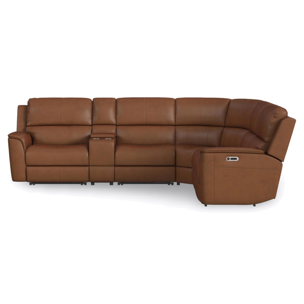 Flexsteel Harrison Caramel Leather 6-Piece Power Reclining Sectional with Heat & Massage