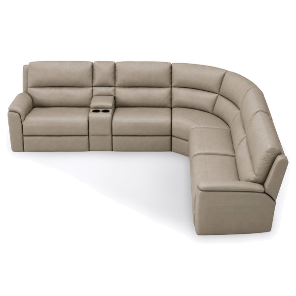 Flexsteel Harrisson Beige Leather 6-Piece Power Reclining Sectional with Heat & Massage