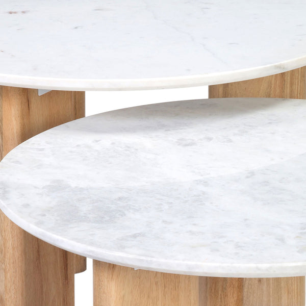 Dovetail Bryn 2-Piece Round Marble Nesting Coffee Table Set