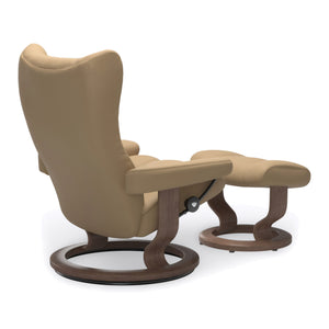 Stressless Wing Classic Base Large Chair & Ottoman in Paloma Sand