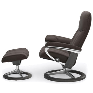 Stressless Consul Signature Base Small Chair & Ottoman in Paloma Chestnut