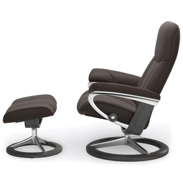 Stressless Consul Signature Base Small Chair & Ottoman in Paloma Chestnut