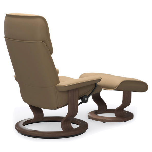 Stressless Admiral Classic Base Medium Chair & Ottoman in Paloma Sand