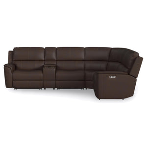 Flexsteel Harrison Burnt Umber Leather 6-Piece Power Reclining Sectional with Heat & Massage