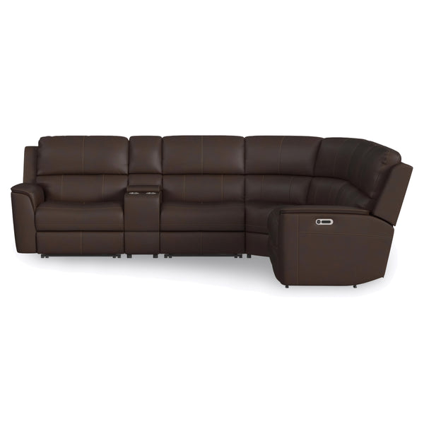 Flexsteel Harrison Burnt Umber Leather 6-Piece Power Reclining Sectional with Heat & Massage