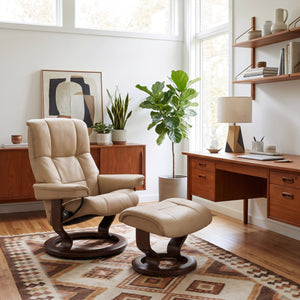 Stressless Mayfair Classic Base Small Chair & Ottoman in Paloma Sand