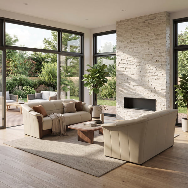 Stressless Oslo Leather Loveseat in Paloma Light Grey