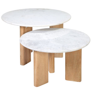 Dovetail Bryn 2-Piece Round Marble Nesting Coffee Table Set