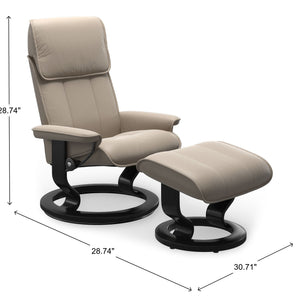 Ekornes Stressless Admiral Medium Classic Base Recliner & Ottoman in Paloma Mushroom