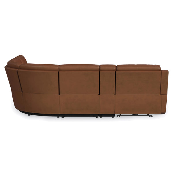Flexsteel Harrison Caramel Leather 6-Piece Power Reclining Sectional with Heat & Massage