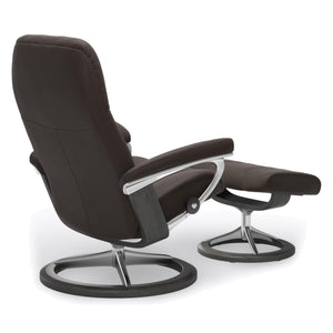 Stressless Consul Signature Base Small Chair & Ottoman in Paloma Chestnut