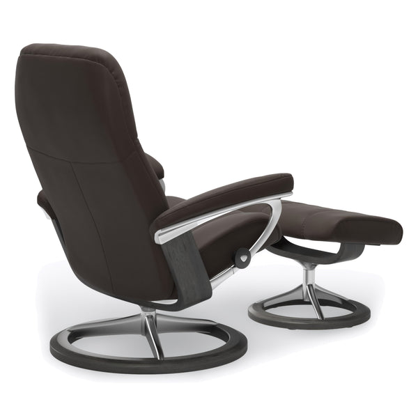 Stressless Consul Signature Base Small Chair & Ottoman in Paloma Chestnut