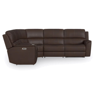 Flexsteel Harrison Burnt Umber Leather 6-Piece Power Reclining Sectional with Heat & Massage