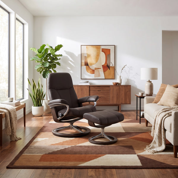 Stressless Consul Signature Base Small Chair & Ottoman in Paloma Chestnut