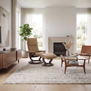 Stressless Admiral Classic Base Medium Chair & Ottoman in Paloma Sand