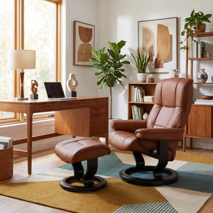 Stressless Mayfair Classic Base Medium Chair & Ottoman in Paloma New Cognac