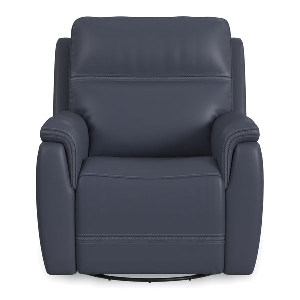 Flexsteel Sawyer Leather Swivel Glider with Power Headrest, Lumbar, Heat & Massage in Marine