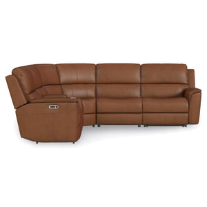 Flexsteel Harrison Caramel Leather 6-Piece Power Reclining Sectional with Heat & Massage