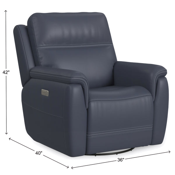 Flexsteel Sawyer Leather Swivel Glider with Power Headrest, Lumbar, Heat & Massage in Marine