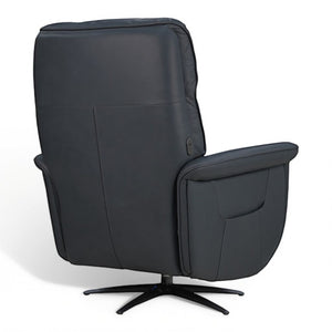 Flexsteel Zen Leather Power Swivel Recliner with Power Headrest, Heat, Massage & Ventilation in Whale Blue