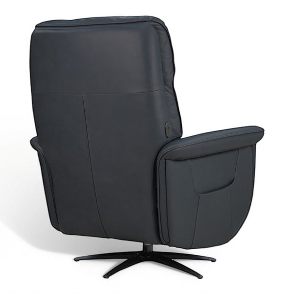 Flexsteel Zen Leather Power Swivel Recliner with Power Headrest, Heat, Massage & Ventilation in Whale Blue