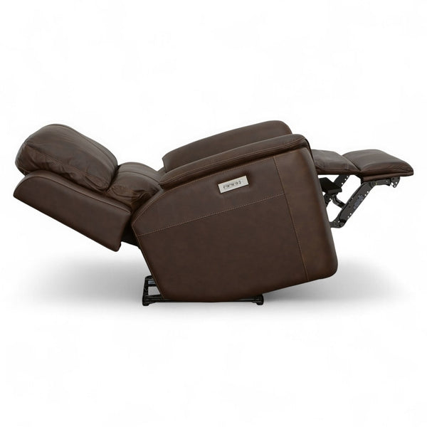 Flexsteel Harrison Leather Triple Power Recliner with Heat & Massage in Burnt Umber