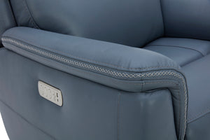 Flexsteel Sawyer Leather Swivel Glider with Power Headrest, Lumbar, Heat & Massage in Marine