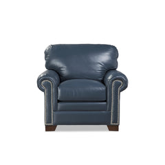 Craftmaster Copola Blue Transitional Leather Armchair with Pewter Nailhead Trim
