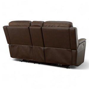 Flexsteel Harrison Leather Triple Power Console Loveseat with Heat & Massage in Burnt Umber