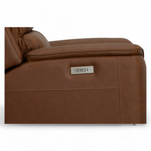 Flexsteel Harrison Leather Triple Power Recliner with Heat & Massage in Caramel