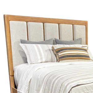 Parker House Escape Glazed Natural Oak King Panel Headboard in Mirage Mist Fabric