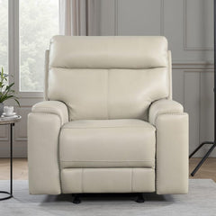 Leather Italia Bryant Taupe Leather Glider Recliner Chair with USB, Power Headrest & Footrest