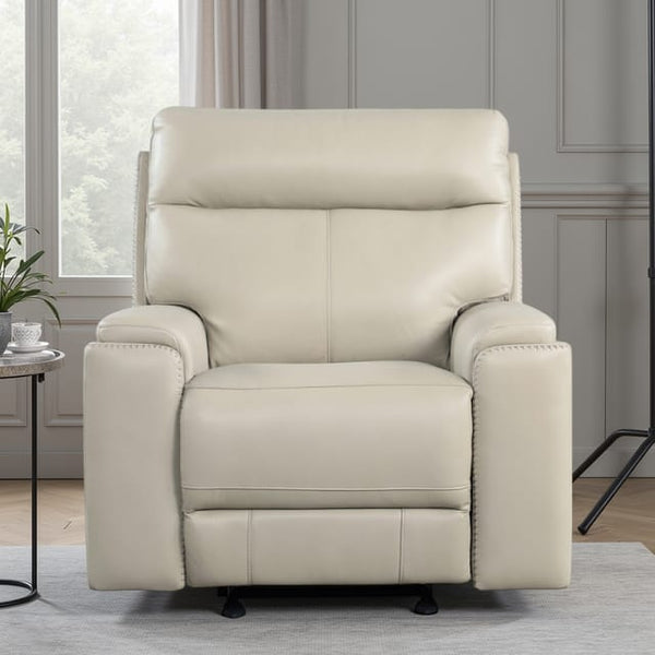 Leather Italia Bryant Taupe Leather Glider Recliner Chair with USB, Power Headrest & Footrest