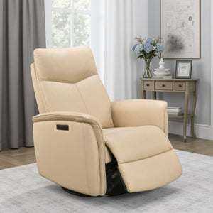 Leather Italia Inman Taupe Leather Swivel Chair with USB, Power Headrest & Footrest