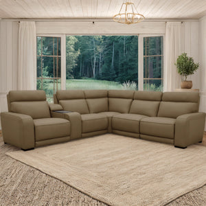 Moto Motion Melody 6-Piece Triple Power Cappuccino Leather Sectional with Speaker Audio Headrests