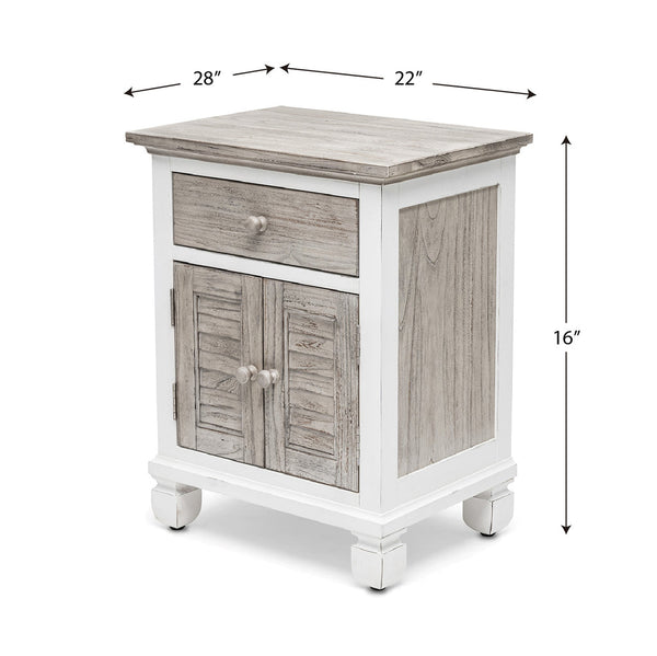 Seawinds Islamorada Clean White & Grey 1-Drawer 2-Door Electrified Coastal Nightstand